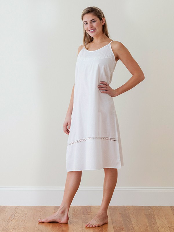 Isabelle Ladies White Cotton Nightie - 3/4 sleeve with cross stitch pink  primroses Nightgowns by Jacaranda Living