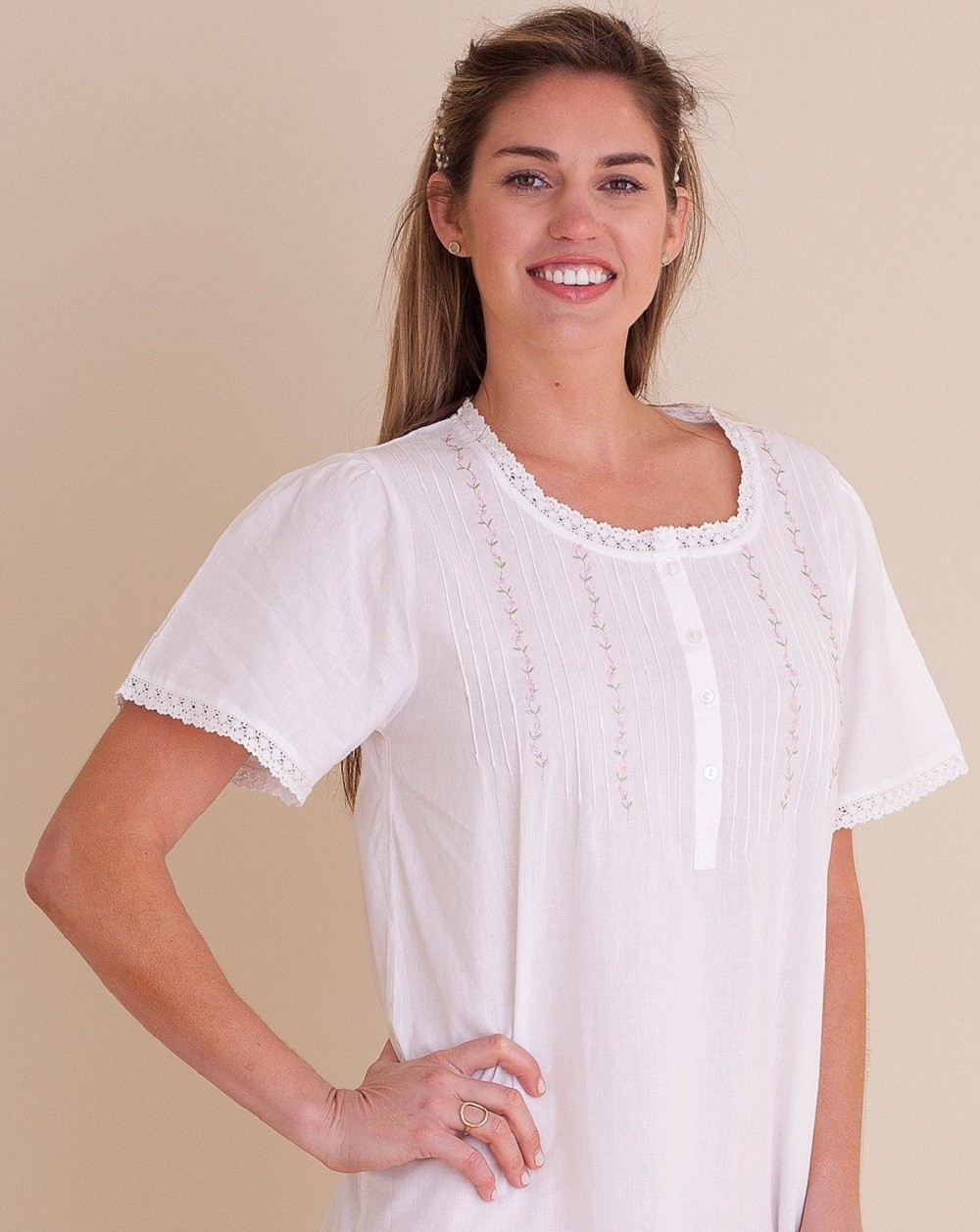 Jacaranda Living White Cotton Nightgown – EL323 Lynn | Cachet Wellesley