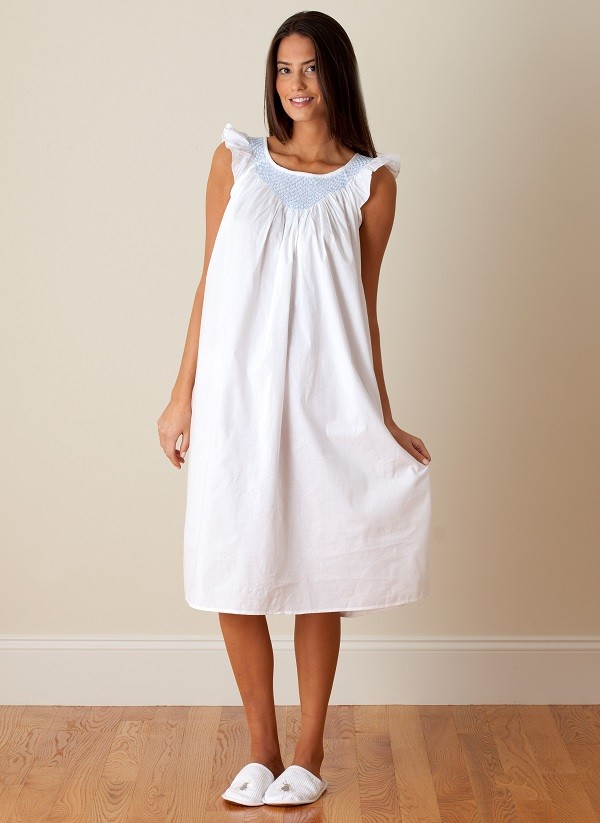 Jacaranda Living White Cotton Nightgown, Smocked – EL309 Lisa