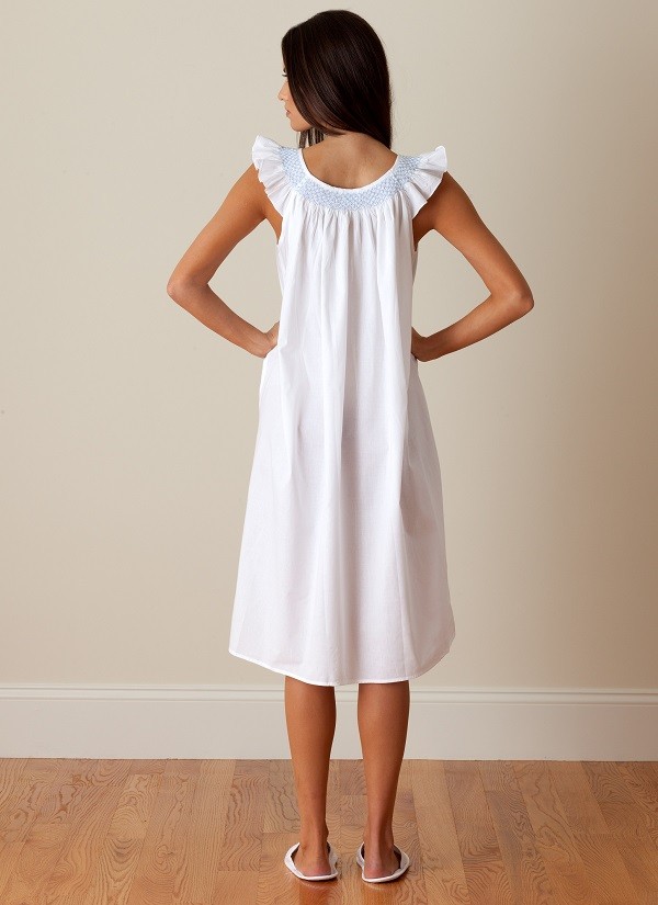 Kristen White Cotton Embroidered Nightie with Spaghetti Straps and French  Lace, Short Hem. – Jacaranda Living